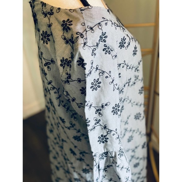 JONES Monochromatic Floral Hi-Low Dress Bell Sleeve Gray Black Size 12 NWT - Picture 9 of 11